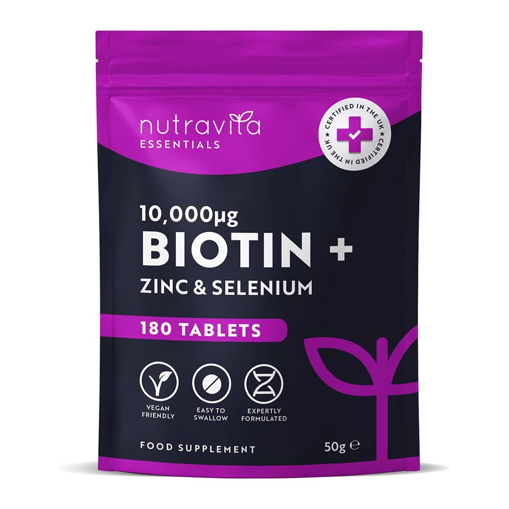 بيوتين 10000 ميكج مع زنك وسيلينيوم 180 قرص - Nutravita Biotin 10000mcg With Zinc and Selenium 180 Tablets