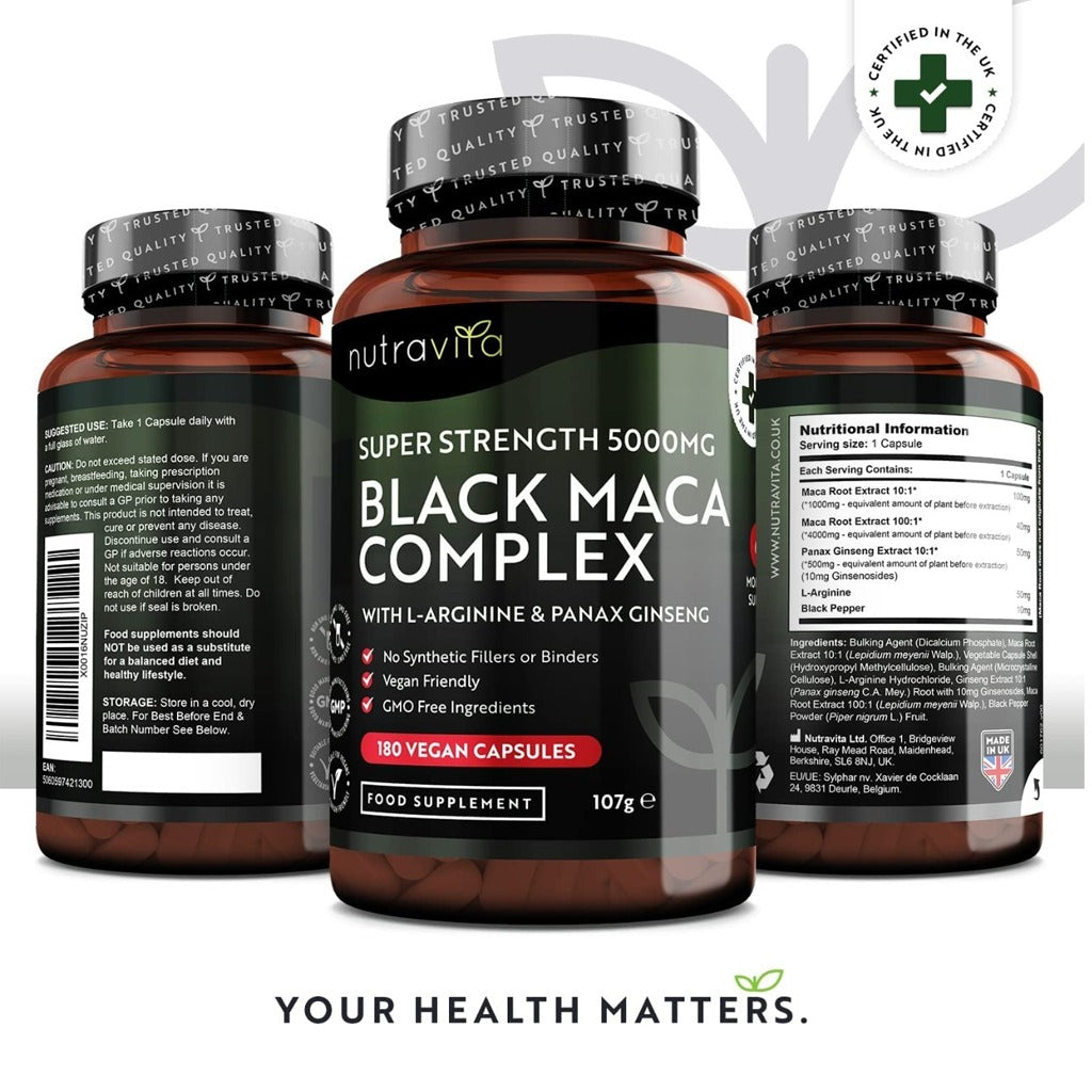 مركب الماكا السوداء عالي القوة 180 كبسولة - Nutravita Black Maca Complex Super Strength 180 Capsules