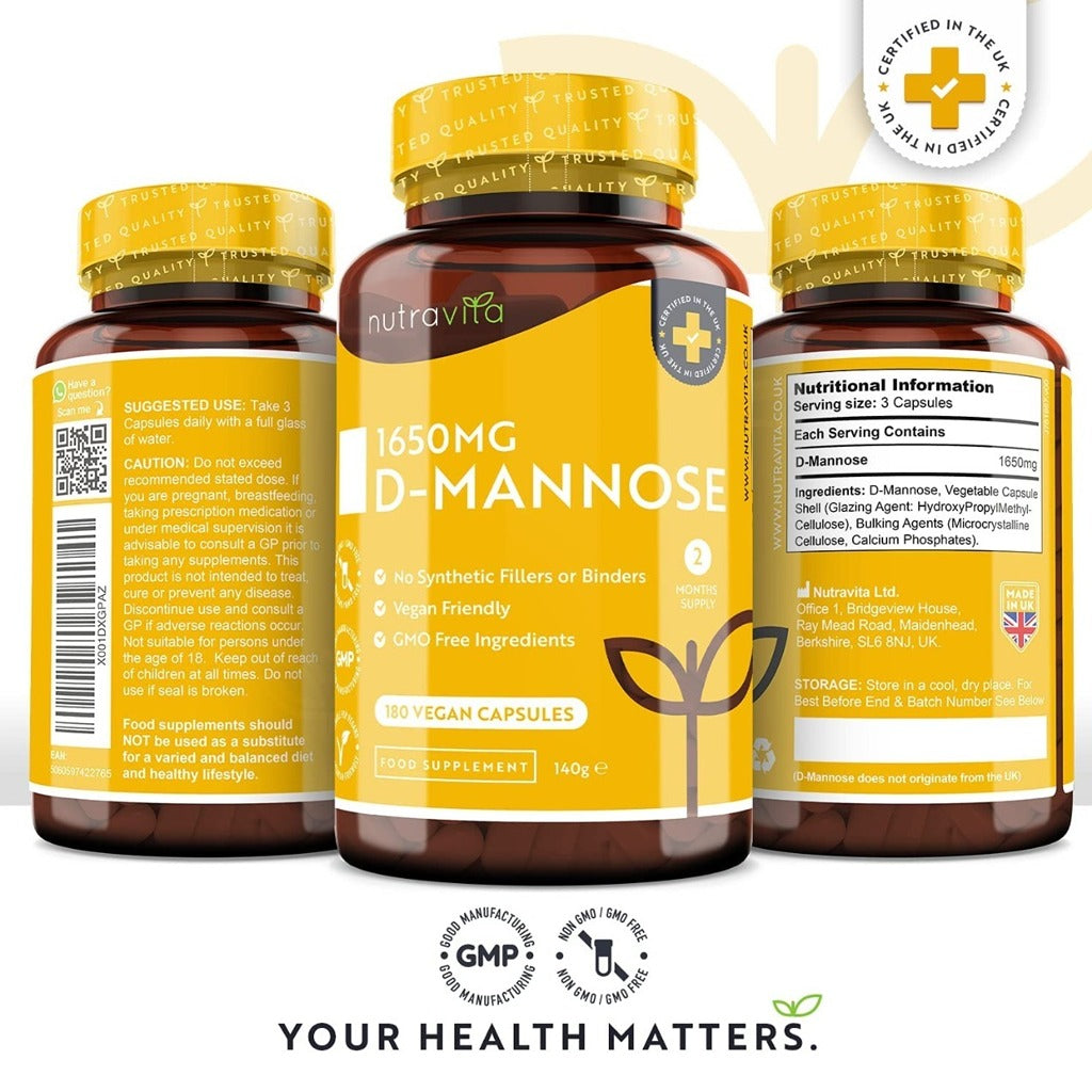 كبسولات دي مانوز 1650 ملج 180 كبسولة - Nutravita D-Mannose 1650 mg High Strength Capsules 180‘s - Herbanta -  تسوق الان بأفضل سعر في السعودية
