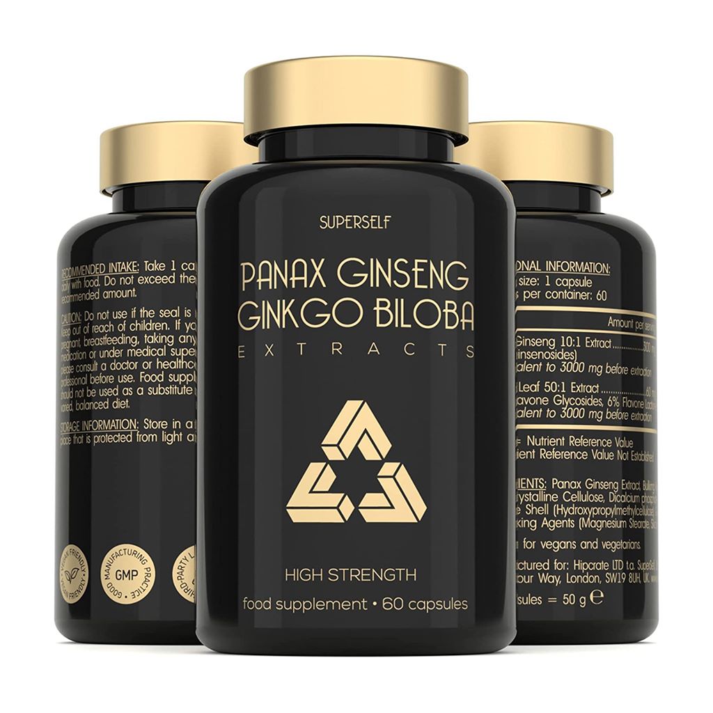Ginkgo Biloba with Ginseng 60 Capsules - SuperSelf Panax Ginseng and Ginkgo Biloba 60 Capsules