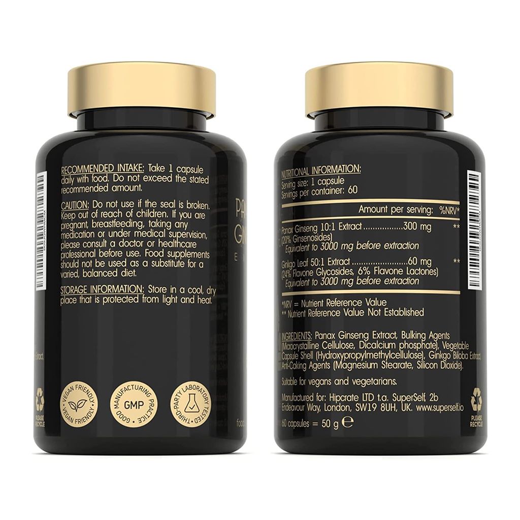 Ginkgo Biloba with Ginseng 60 Capsules - SuperSelf Panax Ginseng and Ginkgo Biloba 60 Capsules