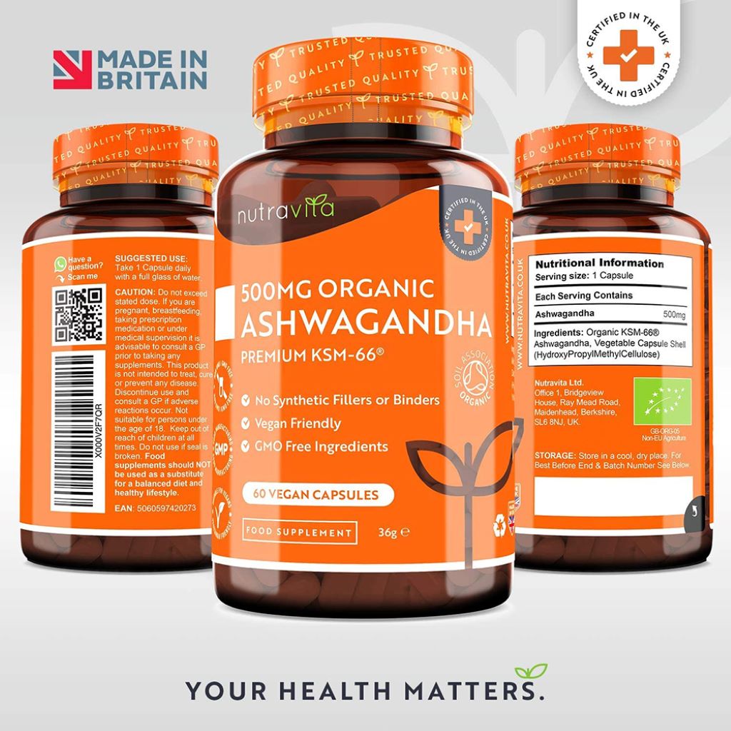 كبسولات الأشواغاندا العضوية 500 مجم 60 كبسولة - Nutravita Organic Ashwagandha 500mg 60 Capsules