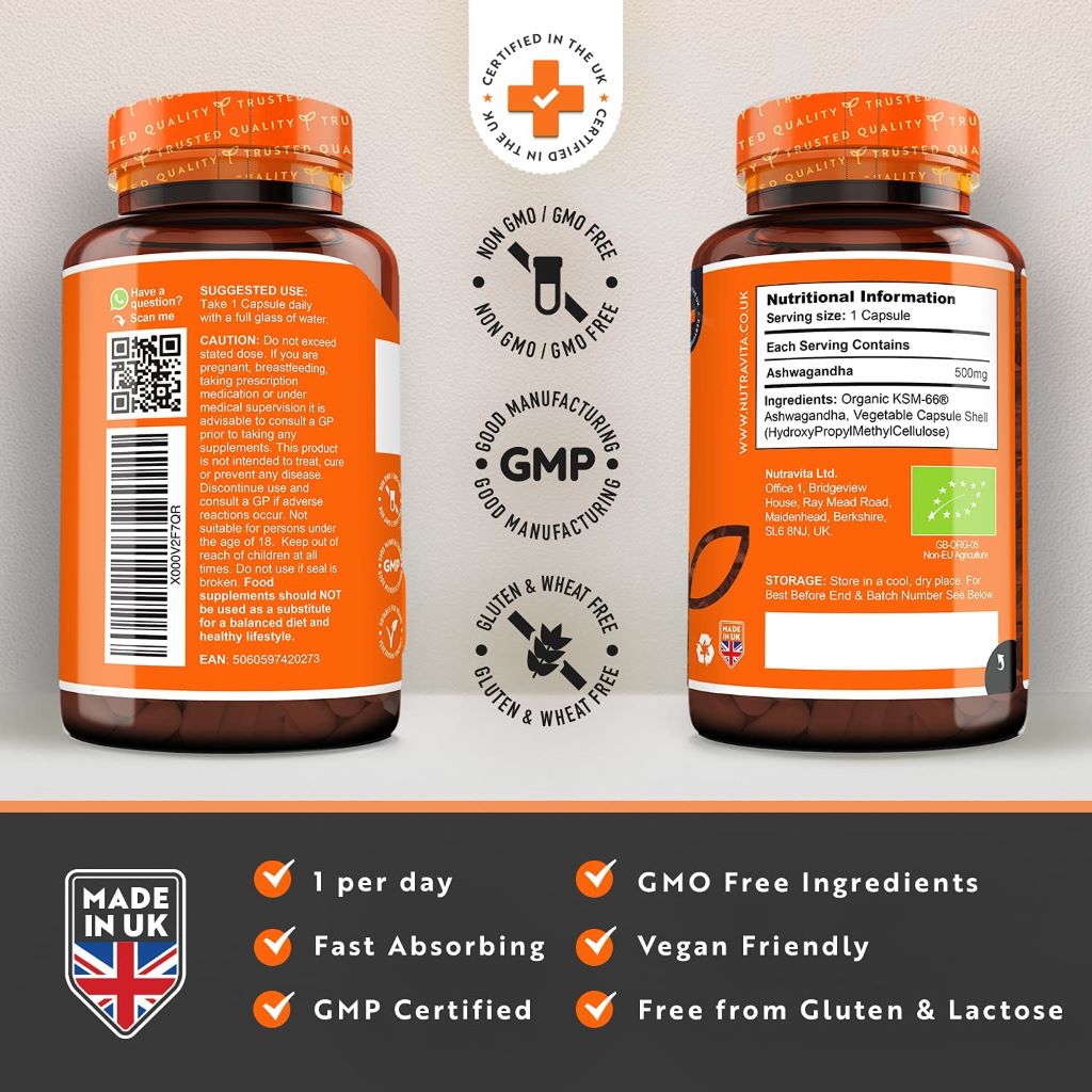 Nutravita Organic Ashwagandha 500 mg 60 Capsules