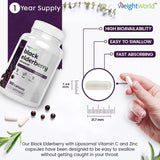 Black Elderberry with Vitamin C and Zinc 360 Capsules - Weight World Black Elderberry Advanced Capsules 360's